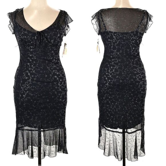 NWT Vintage 90s y2k Rampage Midi Dress Black Glitter Fairy Whimsygoth XL - Picture 4 of 13